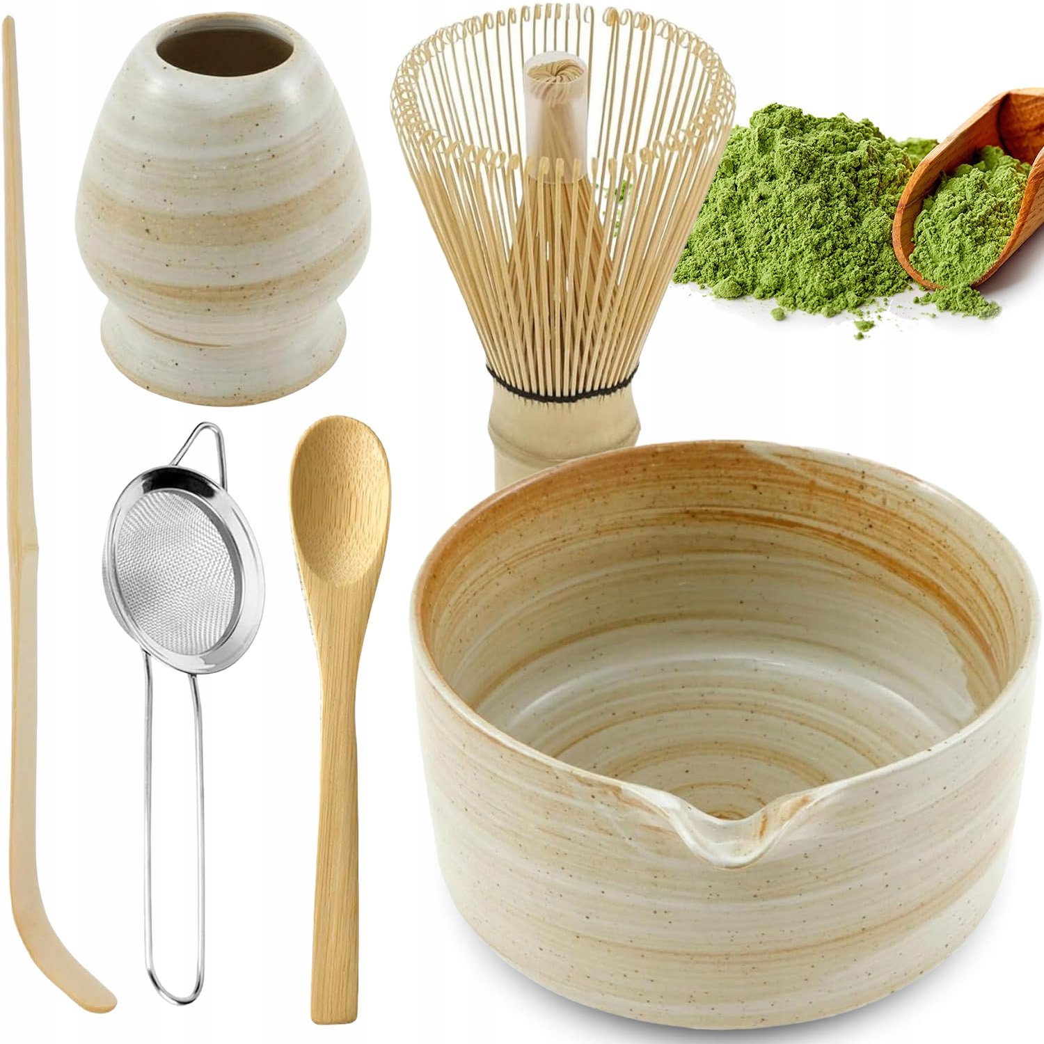 Zestaw Matchy Bambusowy Z Trzepaczką Chasen Do Parzenia Herbaty Japońskiej