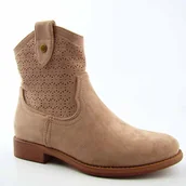 Botki damskie - S.Barski HY51-063 damskie botki ażurowe zamszowe na płaskim obcasie - miniaturka - grafika 1