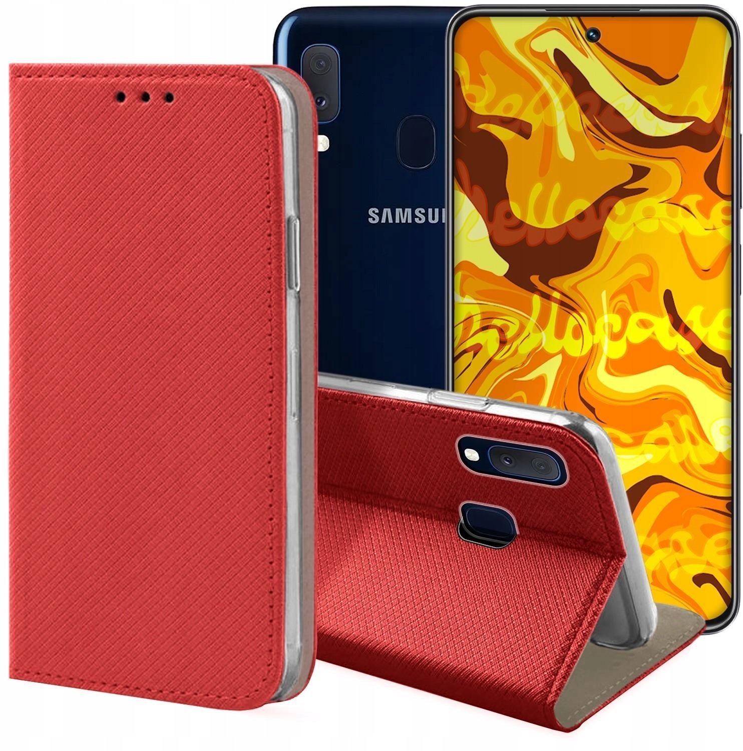 Hello Case Etui z Klapką Do Samsung Galaxy A20e Czerwone, Zamykane, Magnetyczne