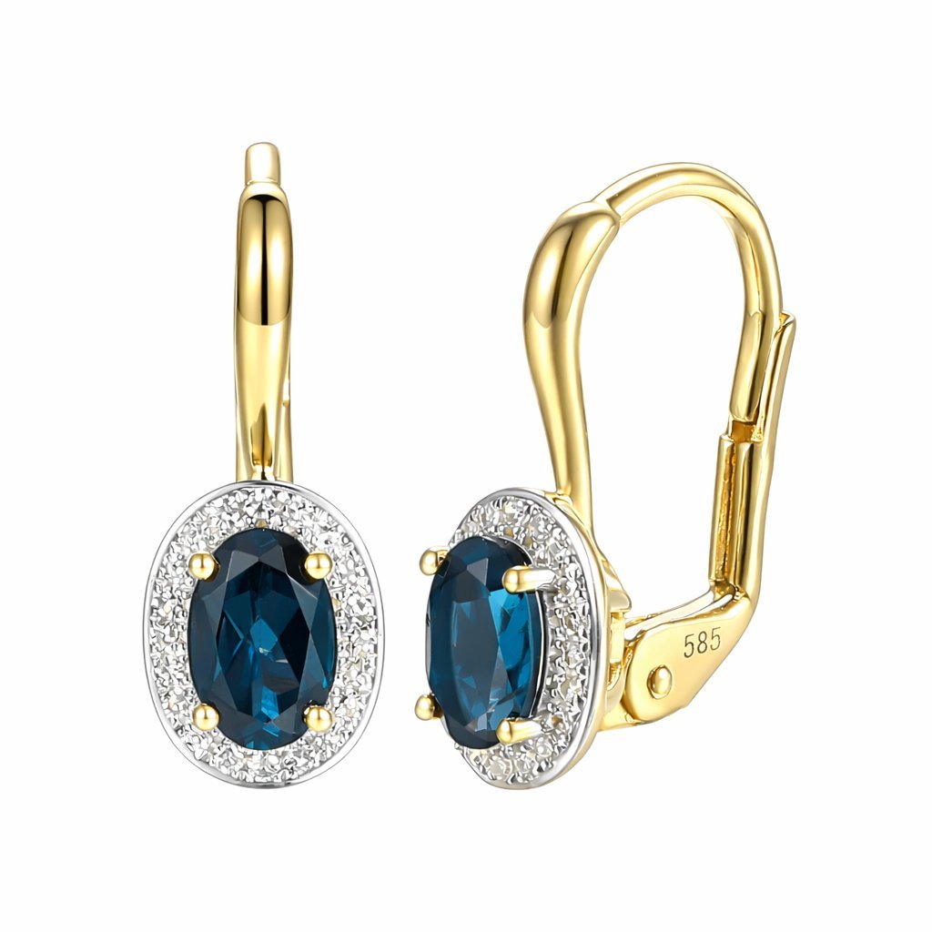 Kolczyki złote London Blue Topaz i diamentami 0,11ct