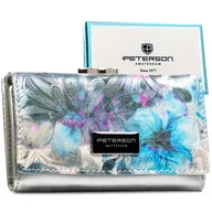 Portfele - Skórzany portfel Peterson damski w kwiaty z RFID STOP na karty i gotówkę bigiel na prezent wielokolorowy - miniaturka - grafika 1