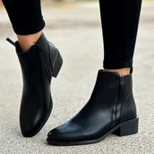 Botki damskie - Czarne ze skóry eko botki damskie na obcasie Sergio Leone Bt594 - miniaturka - grafika 1