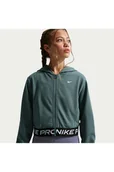 Bluzy dla dziewczynek - Bluza zkapturem izamkiem na całej długości dla dużych dzieci (dziewcząt) Dri-FIT Nike Pro Fleece - Szary - miniaturka - grafika 1