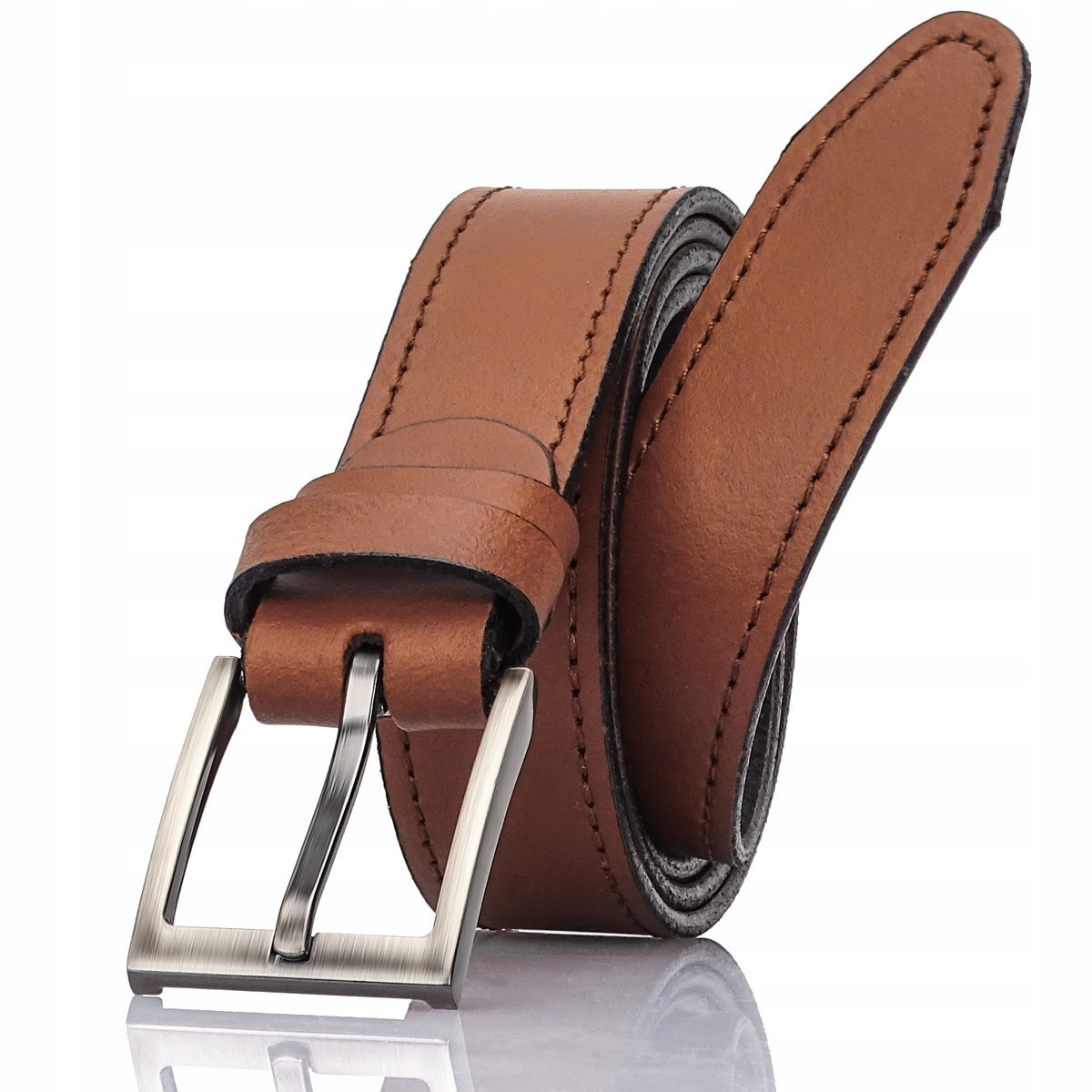 Klasyczny męski pasek na każdą okazję, skóra naturalna, brązowy, GRACIO