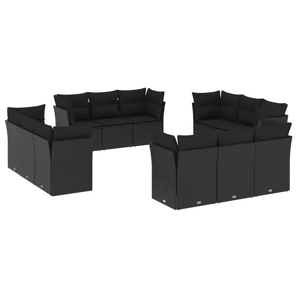 Zestaw wypoczynkowy ogrodowy 3-osobowy, rattan PE, czarny, 179 x 62 x 69 cm