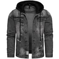 Kurtki męskie - Kurtka katana jeansowa czarna z kapturem Recea - miniaturka - grafika 1