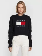 Swetry damskie - Tommy Jeans Sweter Center Flag DW0DW14261 Czarny Boxy Fit - miniaturka - grafika 1