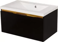 Szafki łazienkowe - Czarna szafka z umywalką złoty uchwyt 80 cm seria Diamond Gold Gante C - miniaturka - grafika 1