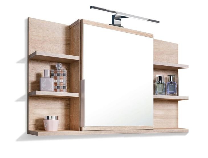 Szafka Łazienkowa Z Lustrem, Półkami I Led Szafka Lustrzana 80/50 Cm Dąb