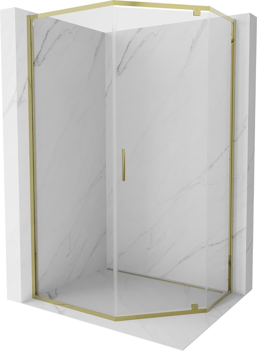 Mexen Exo kabina prysznicowa pięciokątna uchylna 90 x 80 cm, transparent, złota - 812-090-080-50-00