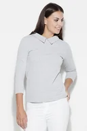 Bluzki damskie - Wygodna stylowa BLUZKA damska z kołnierzykiem szara S - miniaturka - grafika 1