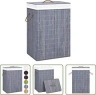 Kosze na bieliznę - The Living Store Bambusowy kosz na pranie z 1 przegrodą Szary - miniaturka - grafika 1