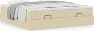 Łóżka - vidaXL vidaXL Rama łóżka otomana z materacami, kremowa, 200x200 cm, tkanina - miniaturka - grafika 1