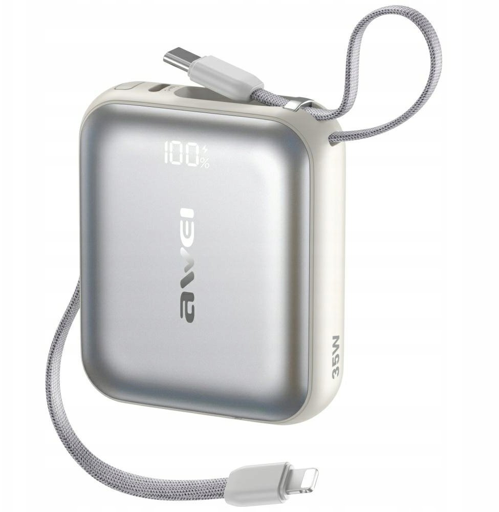Powerbank Awei Powerbank AS-181 10000mAh 35W USB-C + kable Lightning / USB-C srebrny