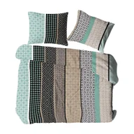 Pościel - Pościel z kory 200x220 miętowa beżowa wielokolorowa paski groszki ornamenty Bielawa KARO - miniaturka - grafika 1