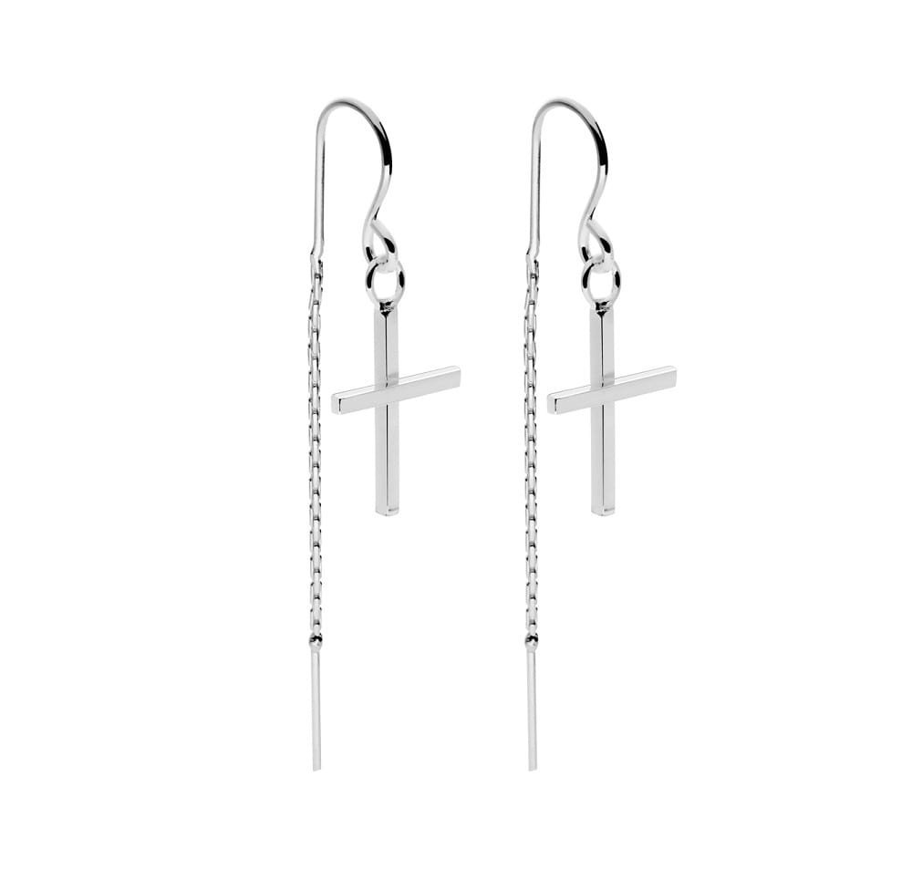 Srebrne kolczyki 925 długie przeciągane z krzyżykiem srebrny krzyż