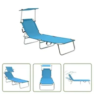 Leżaki ogrodowe - The Living Store Składany leżak z zadaszeniem - stal - turkusowy i niebieski - Leżak - miniaturka - grafika 1