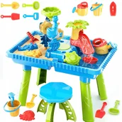 Zabawki do piasku - 2 x DUŻY STOLIK WODNY STÓŁ PIASKOWNICA 2W1 KRZESEŁKO FOREMKI AKCESORIA MATA - miniaturka - grafika 1