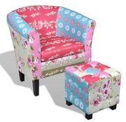 Fotele - Klubowy fotel w stylu patchwork z podnóżkiem Cadis 3X - Elior - miniaturka - grafika 1