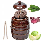 Beczki - BECZKA + KOŁNIERZ DO OGÓRKÓW KAPUSTY KRYSTYNKA 8 L KAMIEŃ + SZCZYPCE - miniaturka - grafika 1