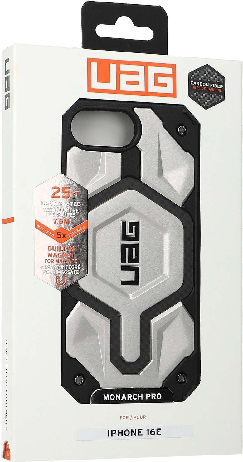 Etui na telefon iPhone 16e, Urban Armor Gear Monarch Pro Mag z MagSafe, tytan/srebrny