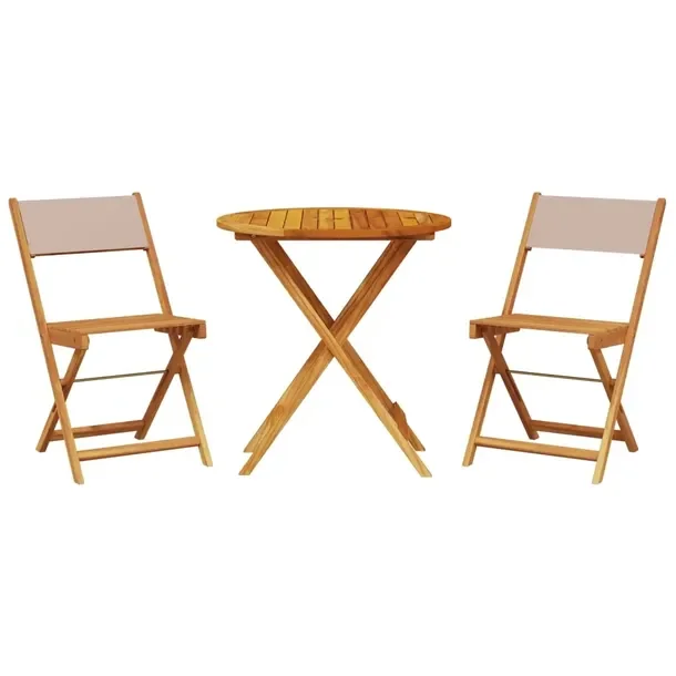 Zestaw mebli bistro z litego drewna akacjowego taupe, stół 70 cm, krzesł