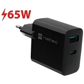 Ładowarki do telefonów - Ładowarka sieciowa natec ribera gan 1x usb-a + 1x usb-c 65w czarna - miniaturka - grafika 1