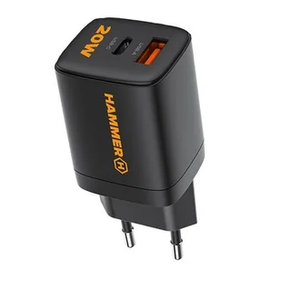 Ładowarka sieciowa myPhone Hammer RapidCharge Duo, 1xUSB-A,1xUSB-C, 20 W (ATCUSBCPD20WHBK) Czarna - Ładowarki do telefonów - miniaturka - grafika 1