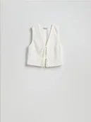 Marynarki i żakiety damskie - Reserved - Bawełniana kamizelka z wiązaniami - biały - miniaturka - grafika 1