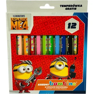 KREDKI BAMBINO JUMBO GRUBE W DREWNIANEJ OPRAWIE Z NADRUKIEM MINIONKI 12szt - Przybory szkolne - miniaturka - grafika 1