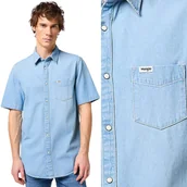 Koszule męskie - Wrangler 1 POCKET SHIRT Light Stone JEANSOWA KOSZULA KRÓTKI RĘKAW DżINS S - miniaturka - grafika 1