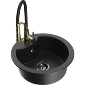 Zlewozmywaki z baterią - Mexen Diego zlewozmywak granitowy 1-komorowy z baterią kuchenną Aster, czarny/srebrny metalik - miniaturka - grafika 1