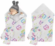 Rożki i beciki - Rożek niemowlęcy bawełniany otulacz dziecięcy becik - SOWY BIEL - miniaturka - grafika 1