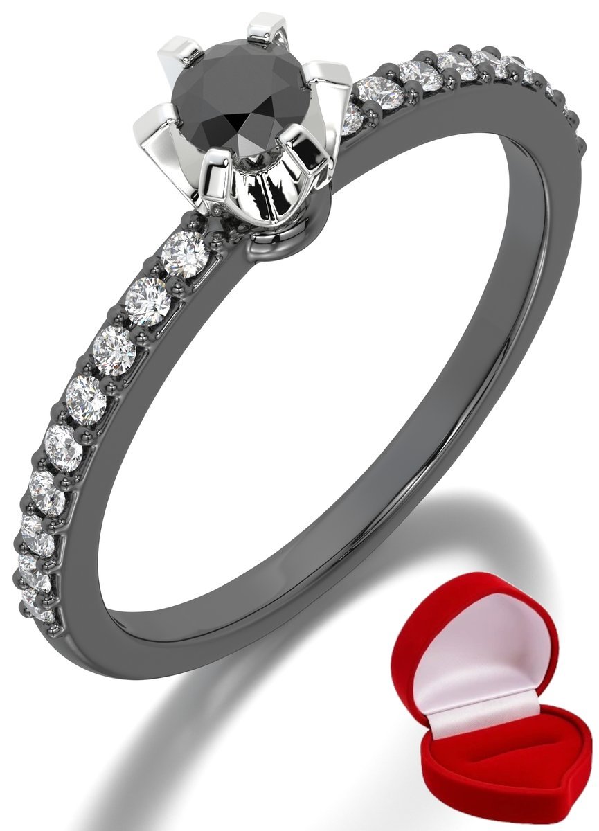 ZŁOTY PIERŚCIONEK ZARĘCZYNOWY 585 14k BRYLANT CZ. 0,14 ct CZARNE ZŁOTO R26