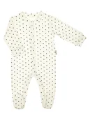 Pajacyki dla niemowląt - Niemowlęcy pajac bawełniany w czarne kropki kremowy Nicol,r.86 - miniaturka - grafika 1