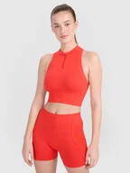 Koszulki sportowe damskie - 4F Crop-top treningowy slim bezszwowy damski - czerwony M/L - miniaturka - grafika 1