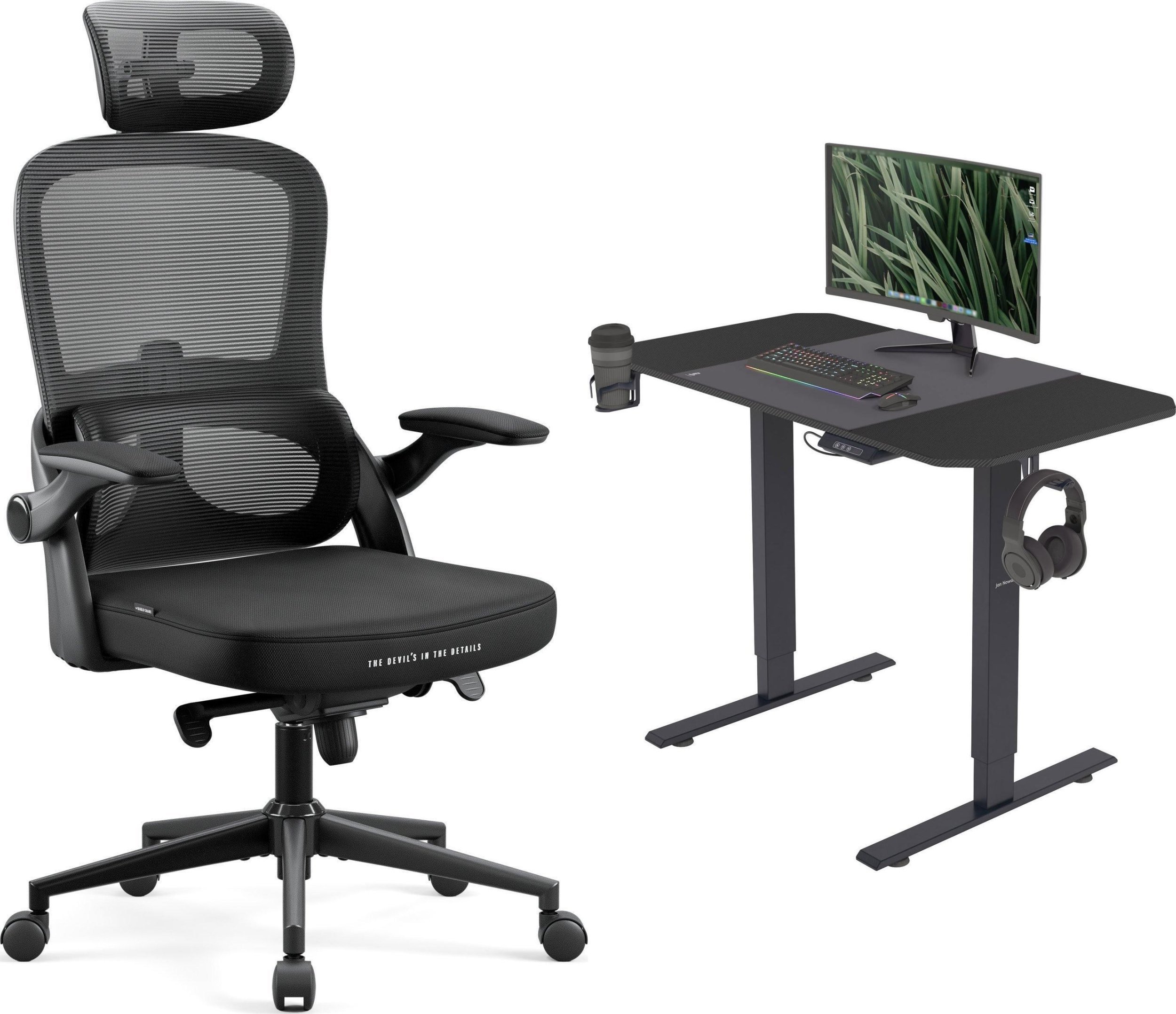 Krzesło biurowe Diablo Chairs V-Light Czarne + EGON 1100 Czarne 110 cmx60 cm