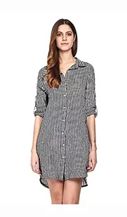 Bonamaison Damska sukienka koszulowa z czystego lnu, w paski, na co dzień, Czarny, biały, 34 - Sukienki - miniaturka - grafika 1