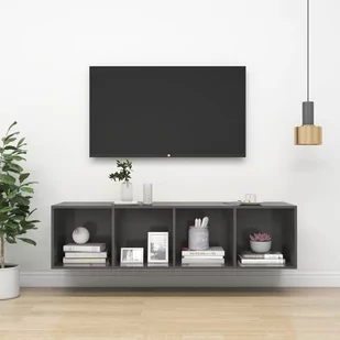 vidaXL Wisząca szafka TV szara wysoki połysk 37x37x142,5 cm 805497 - Szafki RTV - miniaturka - grafika 1