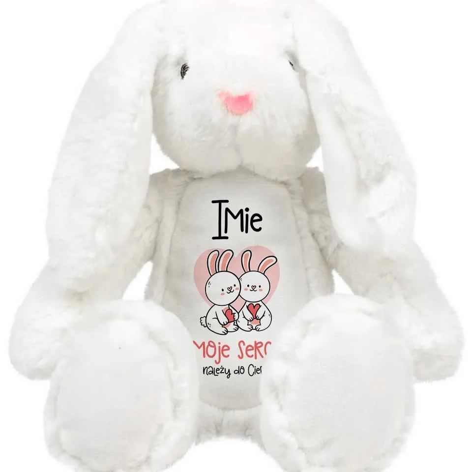 MIŚ KRÓLIK Przytulanka Prezent Na Walentynki SERCE NALEŻY DO CIEBIE IMIĘ