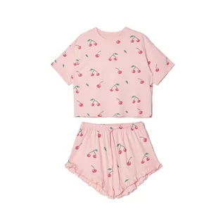 Piżamy damskie - Cropp - Dwuczęściowa piżama z nadrukiem all over - Różowy - grafika 1
