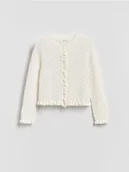 Swetry dla dziewczynek - Reserved - Ażurowy kardigan z bawełny - złamana biel - miniaturka - grafika 1