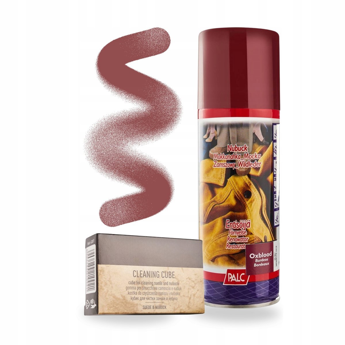 Bordowy Spray Renowator i Gumka do Czyszczenia Zamszu Palc Zestaw 2w1