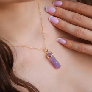 Naszyjnik "Mystical Amethyst" ozdobiony dużym kamieniem ametystem- srebro 925 pozłacane - Naszyjniki - miniaturka - grafika 1