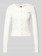 Swetry damskie - Kardigan o kroju slim fit z dzianiny pointelle - miniaturka - grafika 1