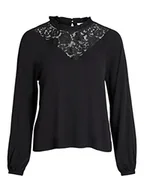 Bluzki damskie - Vila Damska bluzka Visuvita L/S Lace top/SU-NOOS, czarna, 38, czarny, 38 - miniaturka - grafika 1