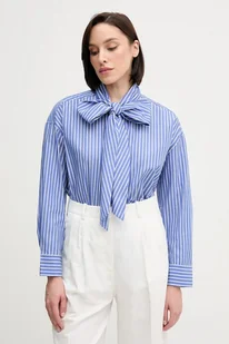 Tommy Hilfiger koszula bawełniana damska kolor fioletowy relaxed z wiązanym dekoltem WW0WW44722 - Koszule damskie - miniaturka - grafika 1