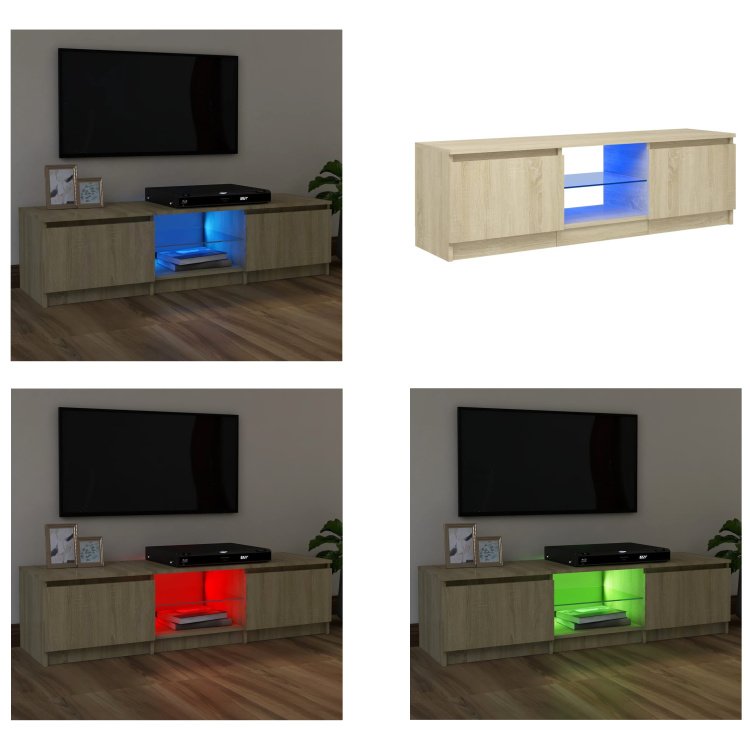 vidaXL Szafka pod telewizor z oświetleniem LED dąb sonoma 120x30x35,5 cm - szafka pod telewizor - szafki pod telewizor - szafka pod telewizor z oświetleniem LED - meble pod telewizor
