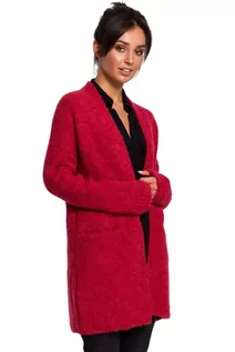 Swetry damskie - BK034 Kardigan gładki z kieszeniami - malinowy (Kolor malina, Rozmiar S/M) - grafika 1