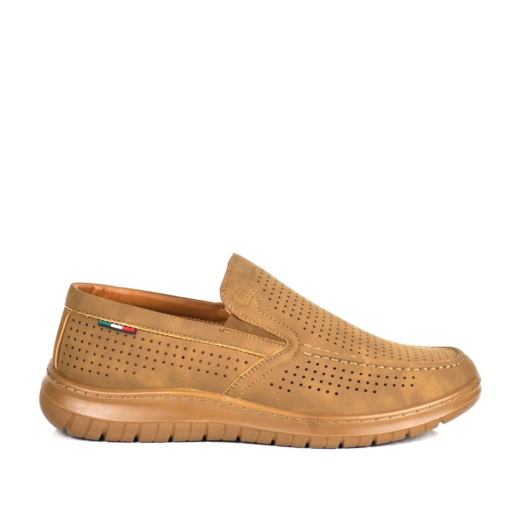 Męskie Mokasyny Ażurowe Półbuty Wsuwane Unisoft 8214 Camel